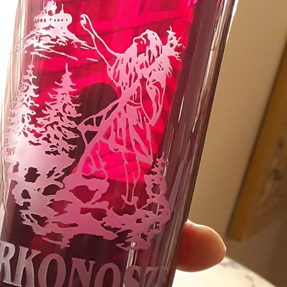 Julia, Hand Cut, Mouth Blown, 24% Lead Crystal, Ruby Red, Deep Etched, Glasses